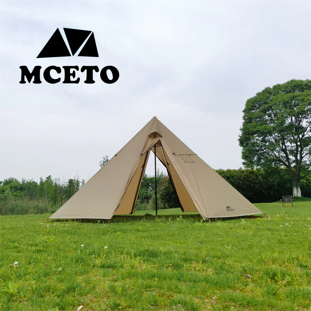 Cheap Goat Tents MCETO 5 8 Pessons Octagonal Camping Pyramid Tent with Chimney Hole Large Space Picnic Travel Family Party Tent Outdoor Shelter   